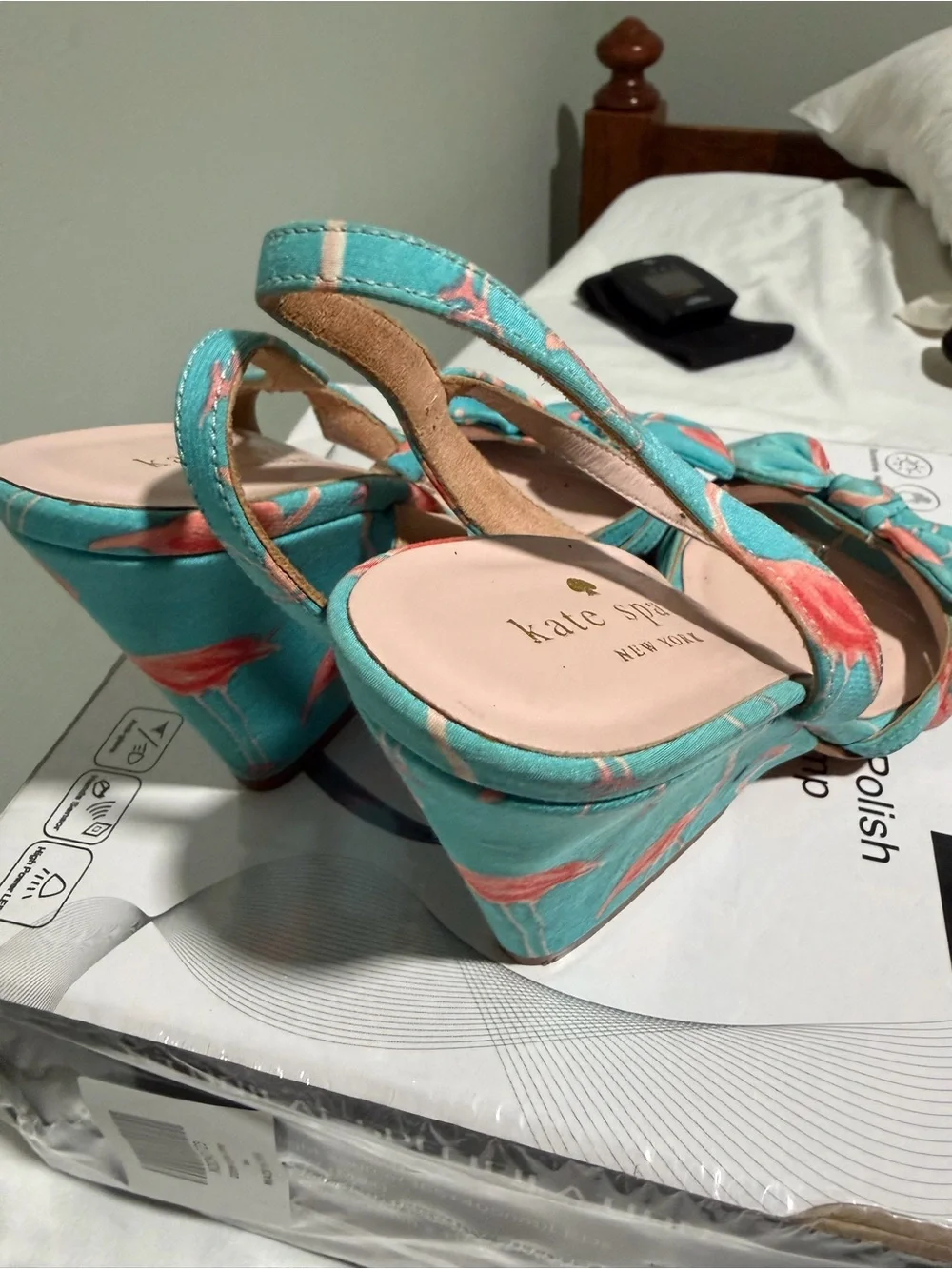kate spade Teal Flamingo Bow Slingback Heels